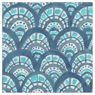 JEWELED SCALES Navy Mermaid Fish Pattern Fabric