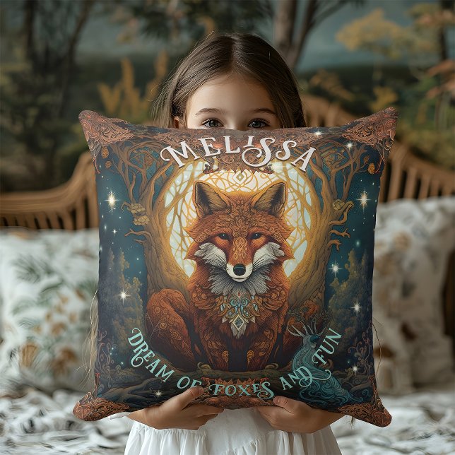 Jewelled and Moonlit Celtic Fox Personalised Cushion (Creator Uploaded)