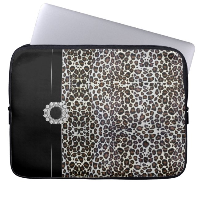 Jewelled Black Leopard Laptop Sleeve (Front)