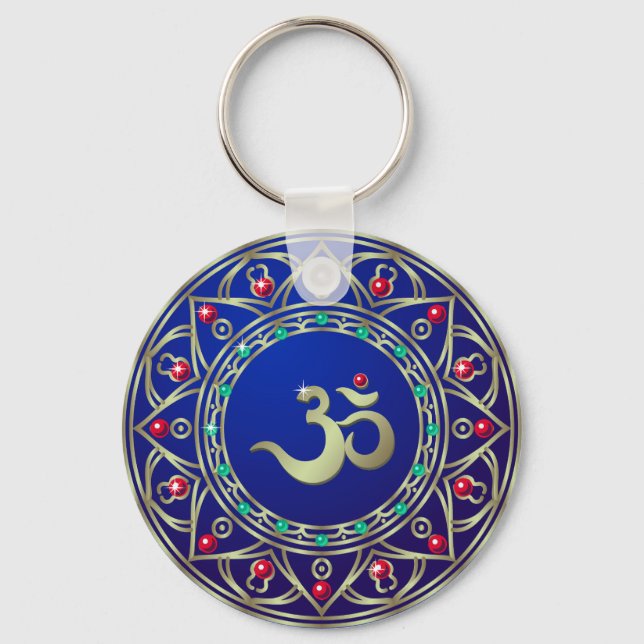 Jewelled Blue Om Key Ring (Front)