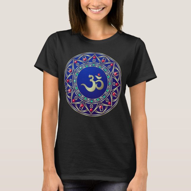 Jewelled Blue Om T-Shirt (Front)