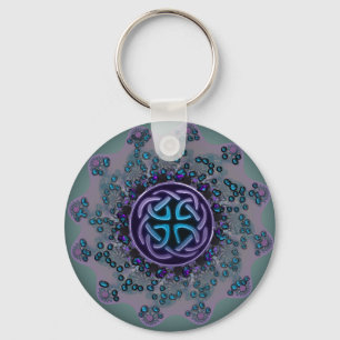 Jewelled Celtic Fractal Mandala Key Ring