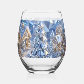 Jewelled Christmas Village Emerald Tree Crystal  Stemless Wine Glass