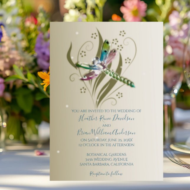 Jewelled Dragonfly Wedding Invitation (Jeweled Dragonfly Wedding Invitation)