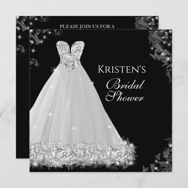 Jewelled Dress White Black Wedding Bridal Shower I Invitation (Front/Back)