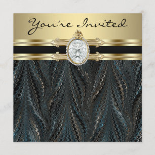 Jewelled Elegant Black Gold Womans Birthday Party Invitation