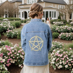 Jewelled Enchantment: A Diamond Pentagram Elegance Denim Jacket