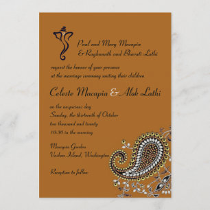 Jewelled Gold Silver Navy Paisley Hindu Wedding Invitation