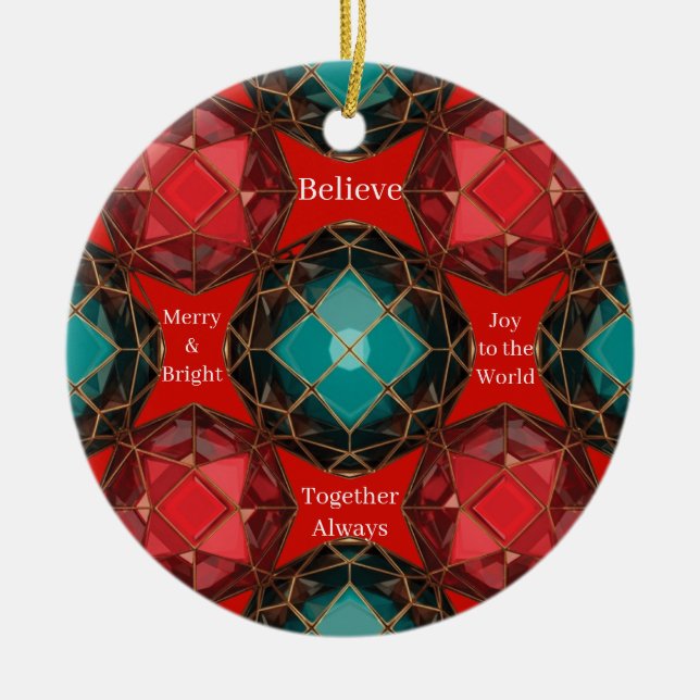 Jewelled Kaleidoscope Christmas Ceramic Ornament (Front)