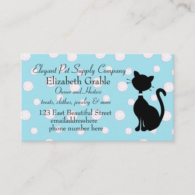 Jewelled Kitty in Blue Appointment Card (Front)