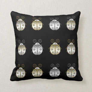 Jewelled Ladybugs Gold Silver Diamond Cushion