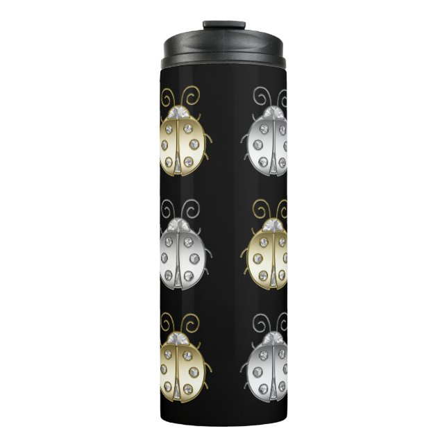 Jewelled Ladybugs Gold Silver Diamond Thermal Tumbler (Front)