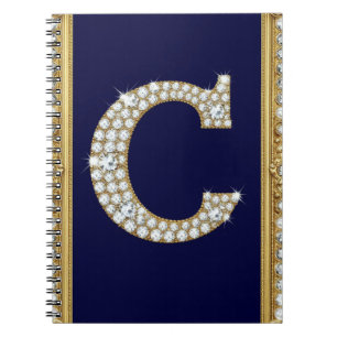 Jewelled Letter C Monogram in Ornate Gold Frame Notebook