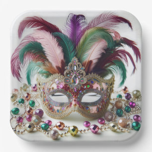 Jewelled Mardi Gras Mask Paper Plate