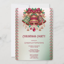 Jewelled Ornate Bells Christmas Party Invitation