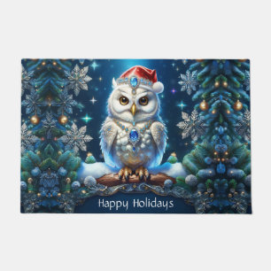 Jewelled Owl with Santa Hat Doormat