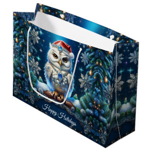 Jewelled Owl with Santa Hat Gift Bag
