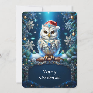 Jewelled Owl with Santa Hat Holiday Card