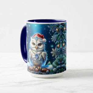 Jewelled Owl with Santa Hat Holiday Mug