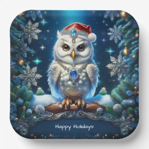Jewelled Owl with Santa Hat Paper Plate