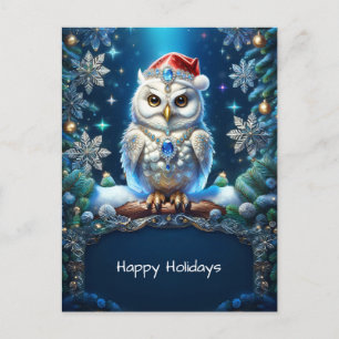 Jewelled Owl with Santa Hat Postcard