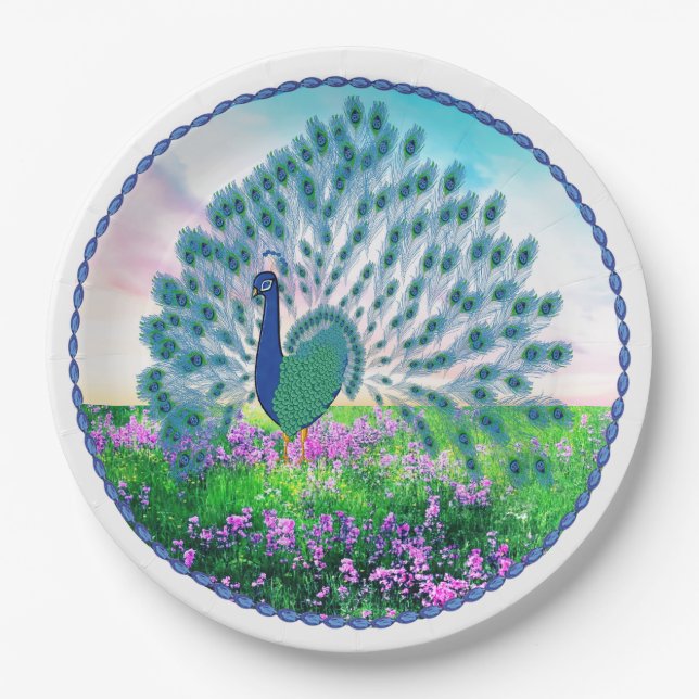 Jewelled Peacock Paper Plate (Front)