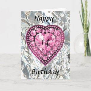 Jewelled Pink Heart Teenager Girl's Birthday Card