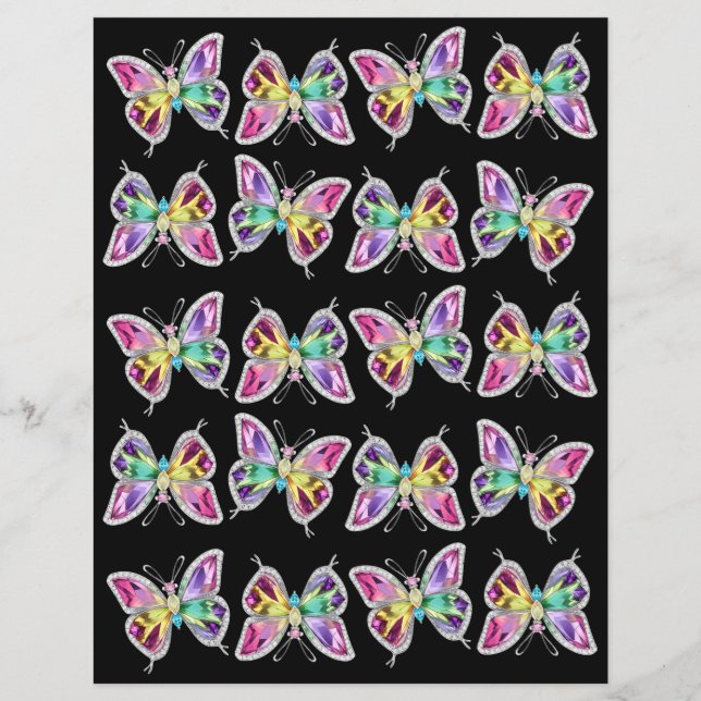 Jewelled Rainbow Crystal Butterfly Scrapbook Paper (Front)
