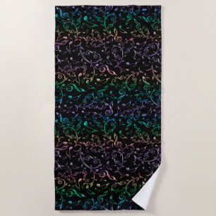 Jewelled Rainbow Music Notes Pattern Beach Towel