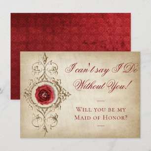 Jewelled Rose   Vintage Crimson Bridal Party Ask Invitation