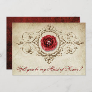 Jewelled Rose   Vintage Crimson Maid of Honour Ask Invitation