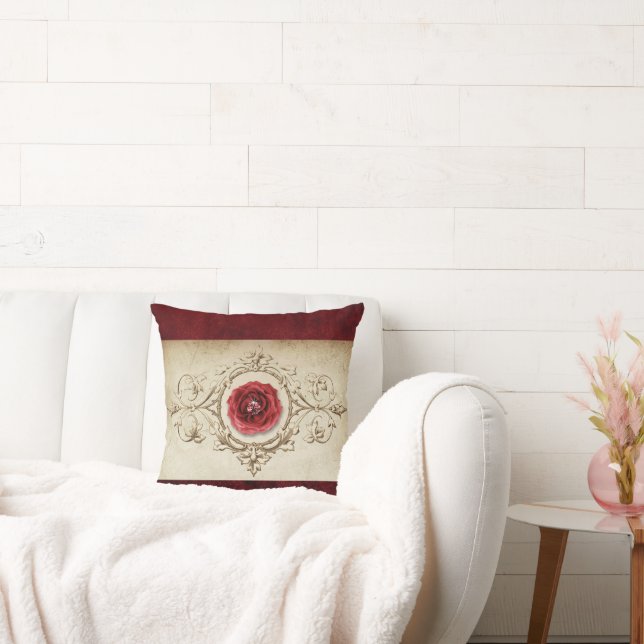 Jewelled Rose | Vintage Crimson Red Gem Grunge Cushion (Couch)