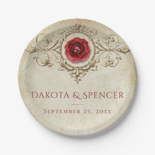 Jewelled Rose   Vintage Crimson Red Gem Grunge Paper Plate