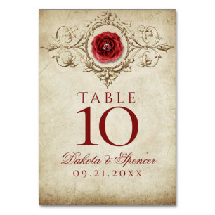 Jewelled Rose Vintage Crimson Red Gem Grunge Table Number