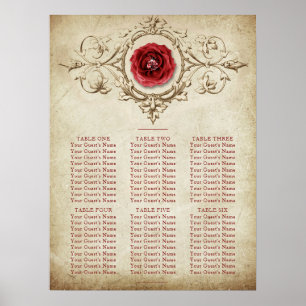 Jewelled Rose Vintage Grunge Crimson Red Seating Poster
