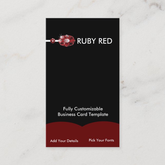 Jewelled Ruby Jewellery - Red Ruby Rhinestone Logo Business Card (Front)