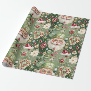 Jewelled Santa Watercolor Vintage Style Christmas Wrapping Paper