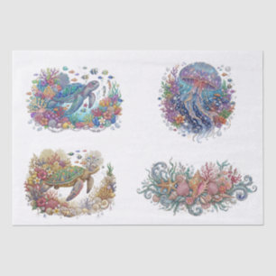Jewelled Sea Life Themed Decoupage Tissue Paper
