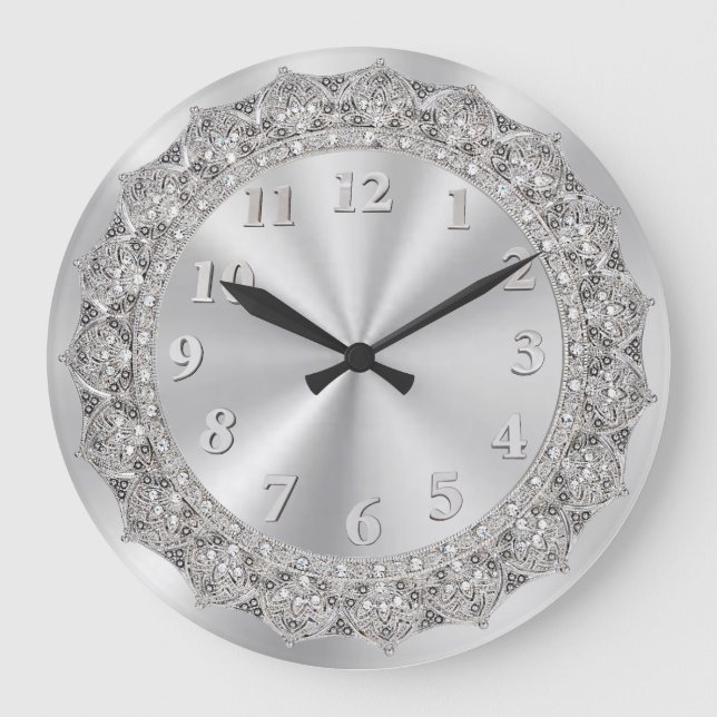 Jewelled Silver 2 Large Clock (Front)