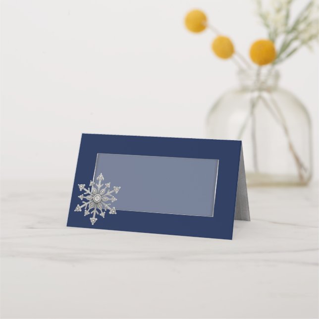 Jewelled Snowflake Wedding Folded Place Card (Front)
