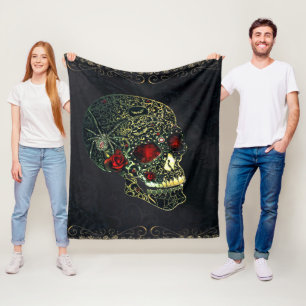 Jewelled Spider Skull & Roses Glam Gothic Filigree Fleece Blanket
