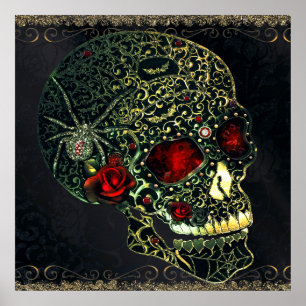 Jewelled Spider Skull & Roses Glam Gothic Filigree Poster