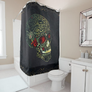 Jewelled Spider Skull & Roses Glam Gothic Filigree Shower Curtain