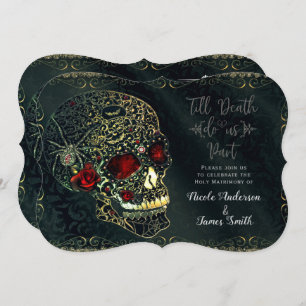Jewelled Spider Skull & Roses Glam Gothic Wedding Invitation