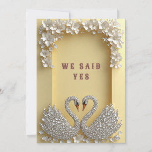 🌸 Jewelled Swan Couple Elegant Gold Theme 💖 Invitation