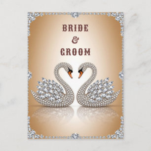 Jewelled Swan Love Symbol With Golden Crystal Postcard