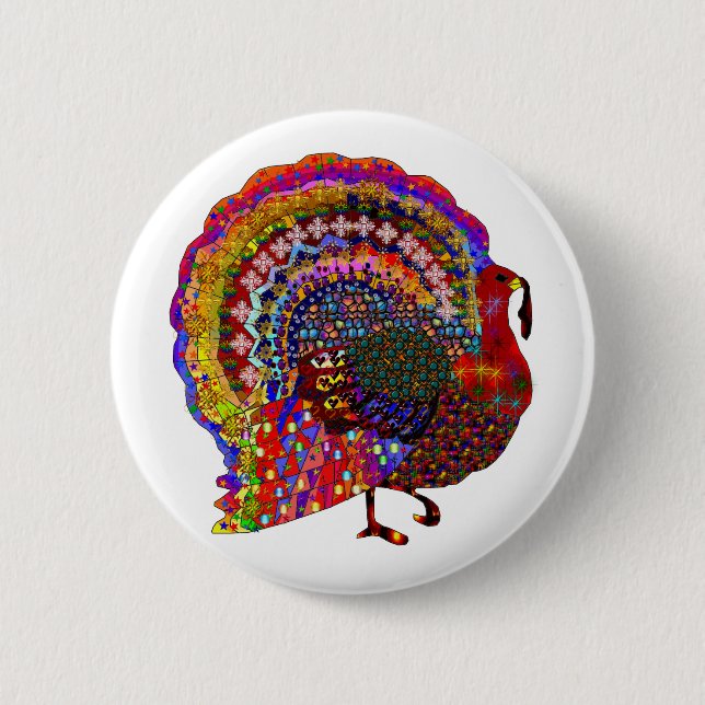 Jewelled Turkey 6 Cm Round Badge (Front)