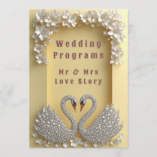 🌸 Jewelled Wedding Swan Couple Elegant Theme 💖 Program (Front)