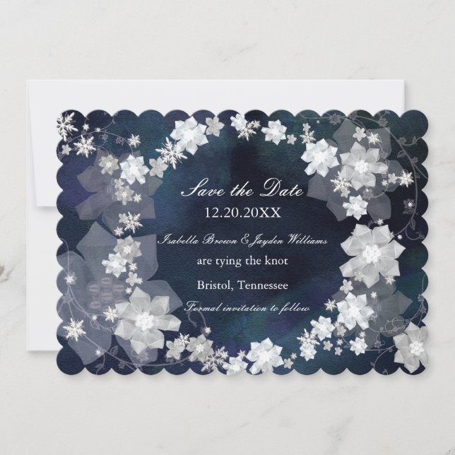 Jewelled Wreath Glam Winter Wedding Save the Date (Front)
