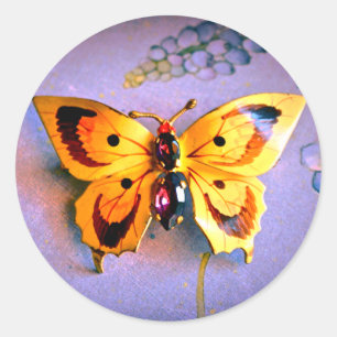 Jewelled Yellow Butterfly Classic Round Sticker